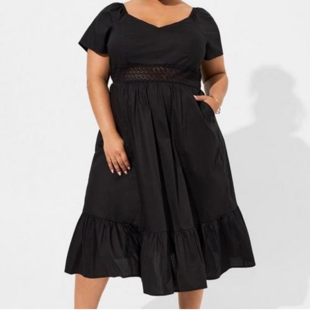 Torrid Poplin Dress Size 6X Black Plus Size Pockets Semi Open Back Lined
